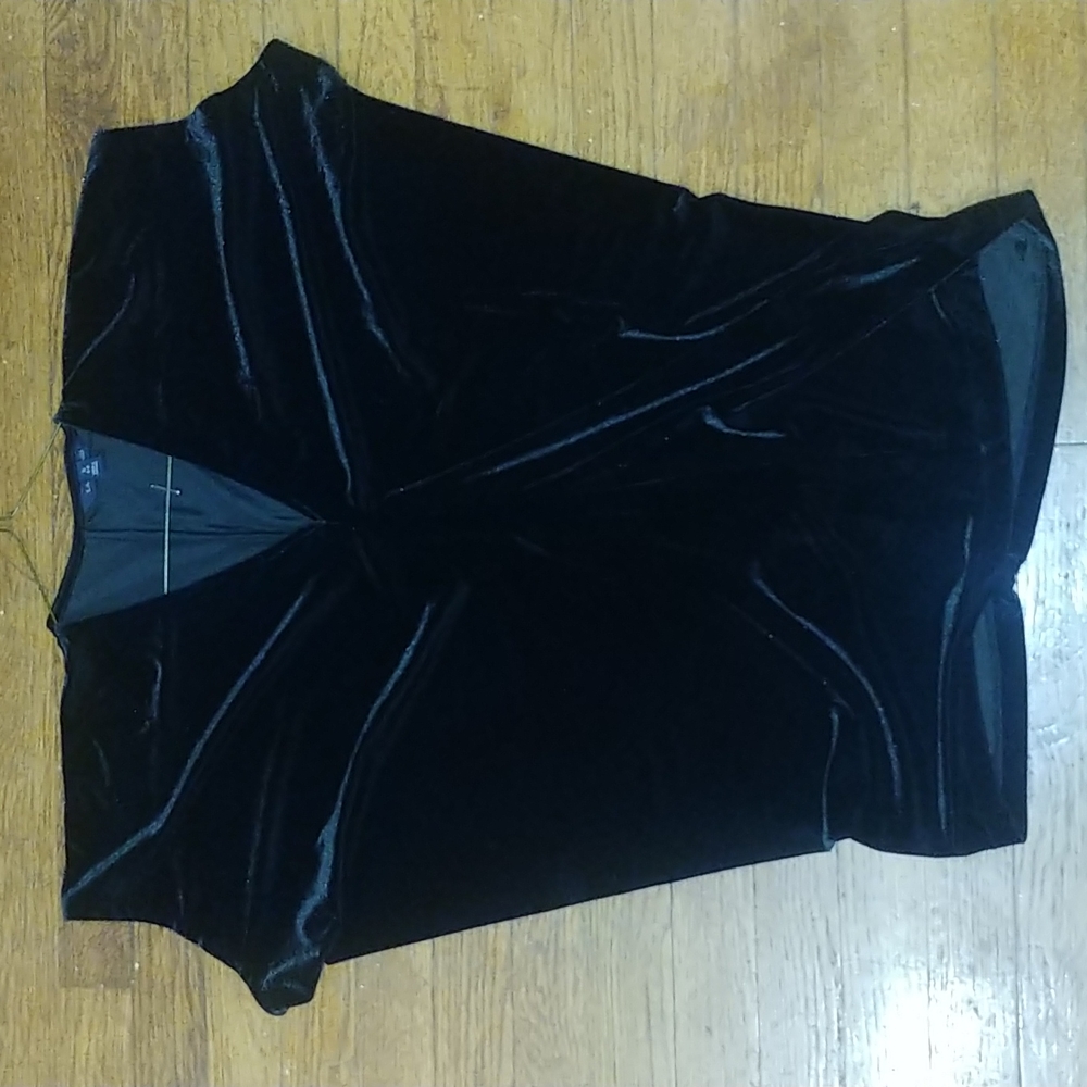 Lands End faux velvet V neck cap sleeve shirt.